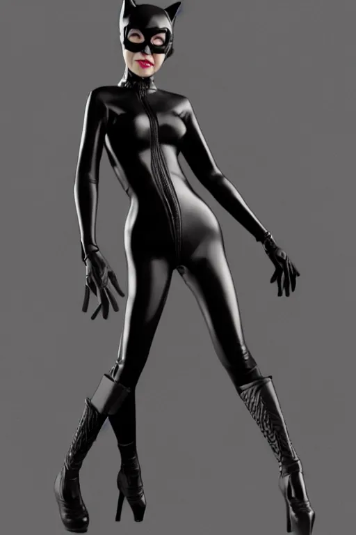 Image similar to full body 3d render of Catwoman from Batman Returns, photorealistic, finalRender, octane, Unreal Engine