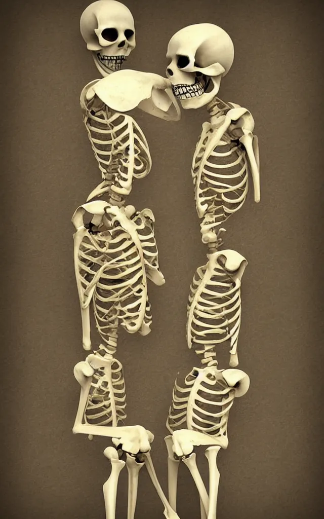Image similar to two skeletons eating together during a night fantasy, 2010s daz 3d studio, renderosity, detailed
