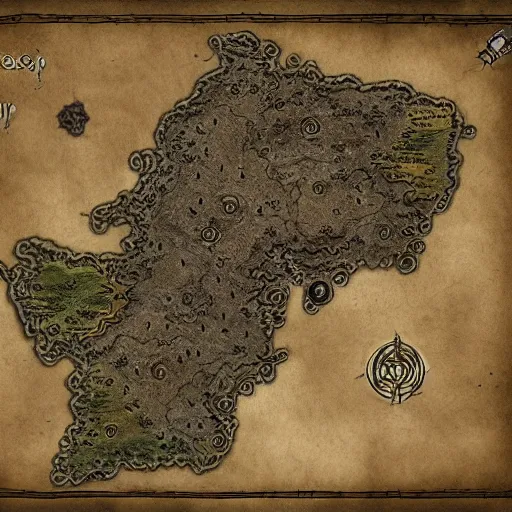 Prompt: D&D style fantasy map design, embellished detail