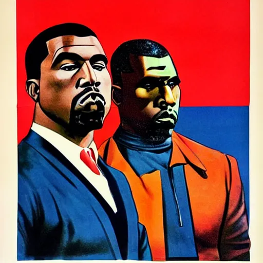 Image similar to a soviet equality propaganda poster of kanye west