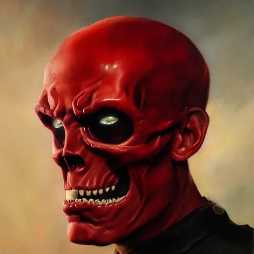 Prompt: ultra realistic portrait painting of red skull, art by frank frazetta, 4 k, ultra realistic, highly detailed, epic lighting