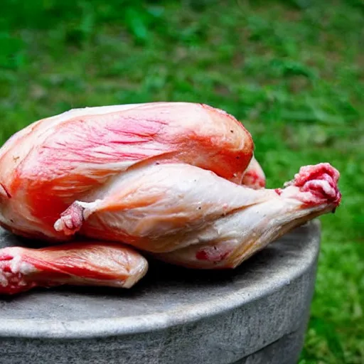 Prompt: a raw chicken made out of hill