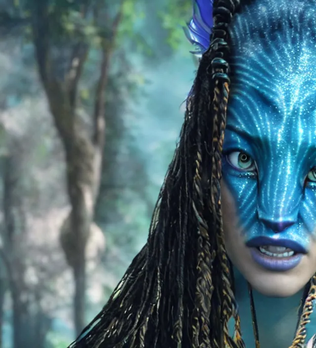 Image similar to amber heard in avatar, movie still frame, hd, remastered, cinematic lighting