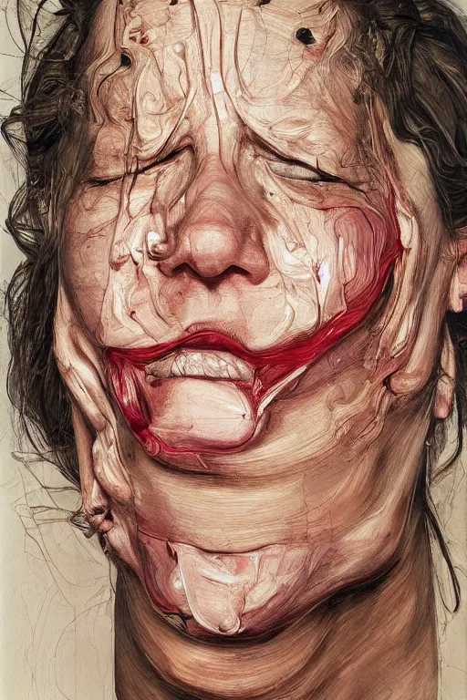 Prompt: portraits of a woman enraged, part by Jenny Saville, part by Lucian Freud, part by moebius