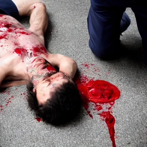 Prompt: putin assasinated, lying on floor dead, blood everywhere