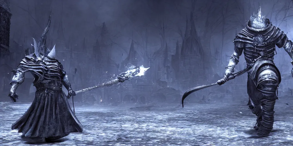 Image similar to minion as a darksouls boss, horror, hd, screenshot,