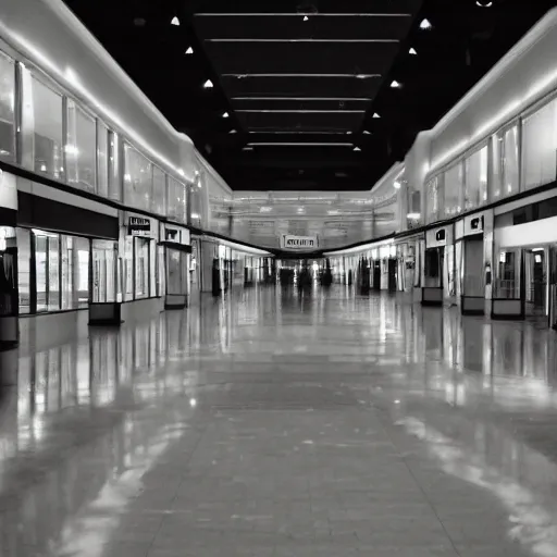 Image similar to empty mall, dark, liminal space photograph