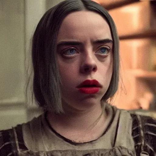 Image similar to Billie Eilish in Inglorious Basterds, movie still, grainy, 35mm