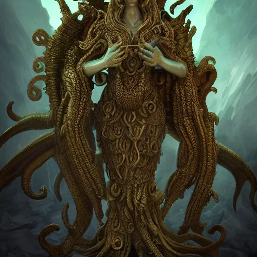 Prompt: a ancient cthulhu goddess, D&D, fantasy, intricate, highly detailed, artstation, concept art, smooth, octane render sharp focus, full color