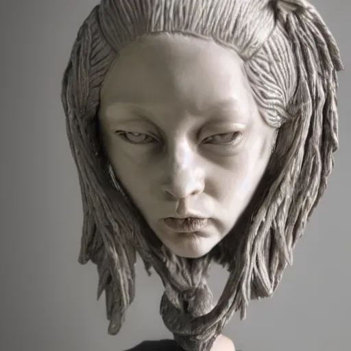 Image similar to realistic portrait sculpture of angry girl angel