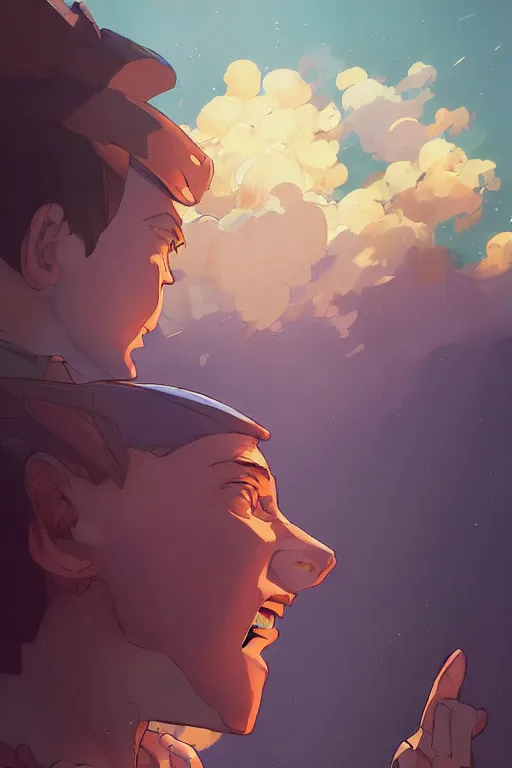 Image similar to a boy looking up into the sky seeing an anxious reflection of himself behance hd artstation by jesper ejsing, by rhads, makoto shinkai and lois van baarle, ilya kuvshinov, ossdraws, that looks like it is from borderlands and by feng zhu and loish and laurie greasley, victo ngai, andreas rocha