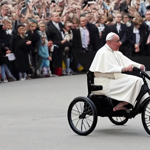 Image similar to the pope riding a childs tricycle