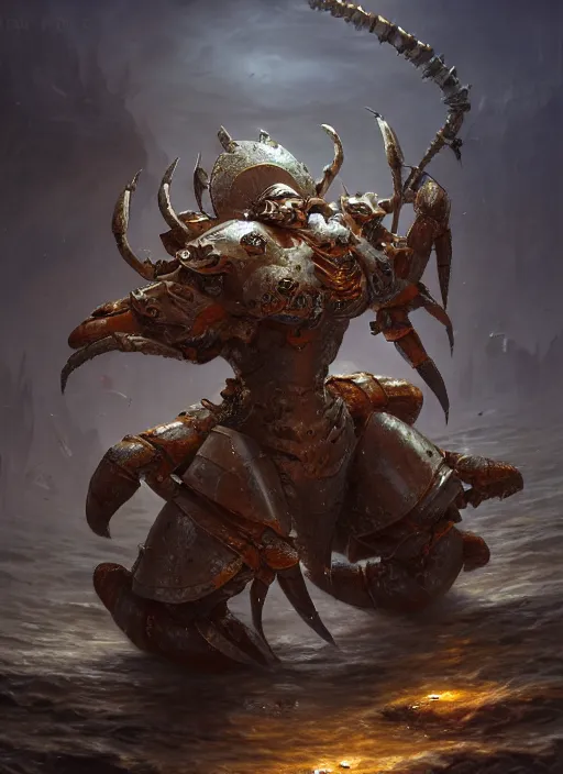 Prompt: knight in crab armor, subsurface scattering, by tooth wu, justin gerard, tomasz alen kopera, cgsociety and fenghua zhong, highly detailed, rim light, cinematic lighting, illustration, art, octane render, very coherent, cinematic, hyper realism, high detail, octane render, 8 k