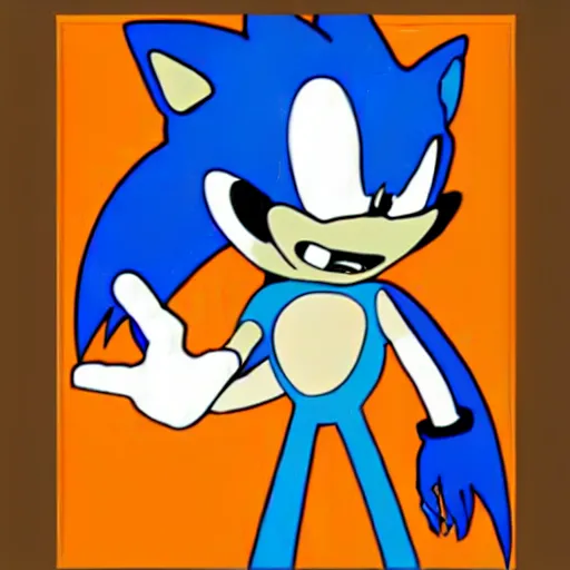 Image similar to a terrifying flat cel shaded drawing of sonic the hedgehog, creepypasta, silent hill, atmospheric, upside-down