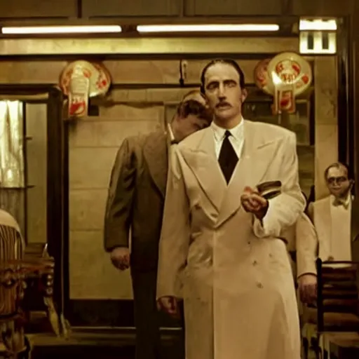 Image similar to A still of The Burger King in The Godfather, cinematic lighting