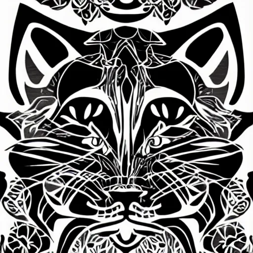 Prompt: { { tattoo sketch } } }, cat, { { without eye } }, draft, polinesian { ornament }, line art, vector