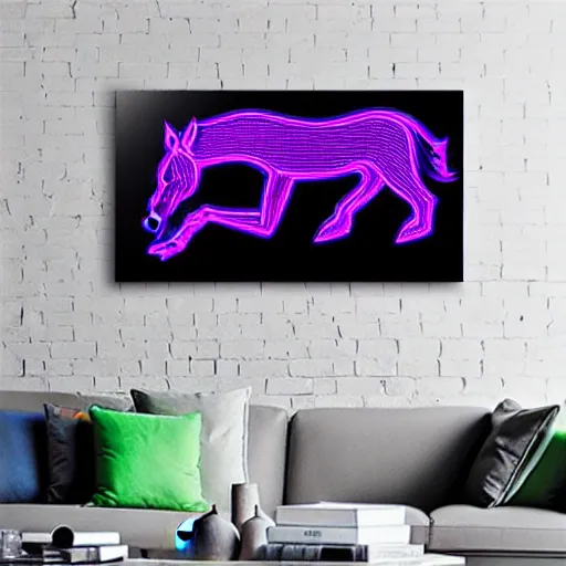 Image similar to digital horse, artificial being, glowing circuitboard patterns, retrowave palette, highly detailed, anatomically correct equine, synth feel, digital art