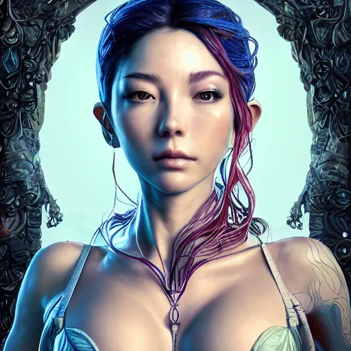 Image similar to the portrait of a blueberry that resembles an absurdly beautiful, graceful, elegant, sophisticated fitness model, an ultrafine hyperdetailed illustration by kim jung gi, irakli nadar, intricate linework, bright colors, octopath traveler, final fantasy, unreal engine 5 highly rendered, global illumination, radiant light, detailed and intricate environment