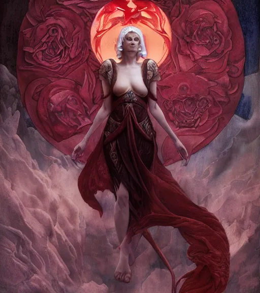 Image similar to blood rose nightmare of the maiden in the fortress of lies, by annie swynnerton and tino rodriguez and charlie bowater and tom bagshaw and nicholas roerich and jean delville and evelyn de morgan and lucien freud, dramatic lighting, floral tattoos, rich colors, smooth sharp focus, anime key visual, extremely detailed, adolf wolfli