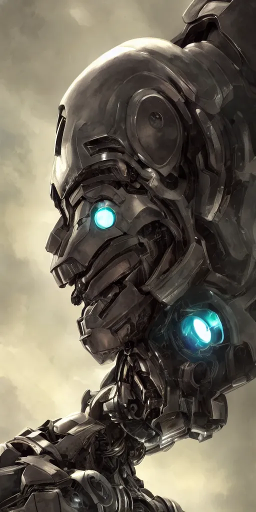 Image similar to cyborg, borg, android, strogg, face of a man, body of a robot, droid, robocop, cable, victor stone, ultron, terminator, machine, flesh, quake, doom demon, wolfenstein, monster, octane render, from an anime movie, symmetry, symmetrical, concept art by ruan jia and greg rutkowski