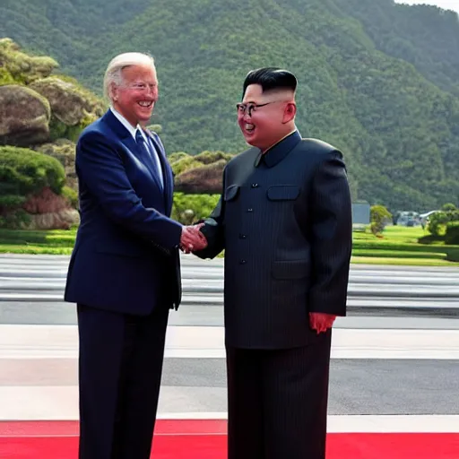 Image similar to Joe Biden shaking hands with Kim Jong Un