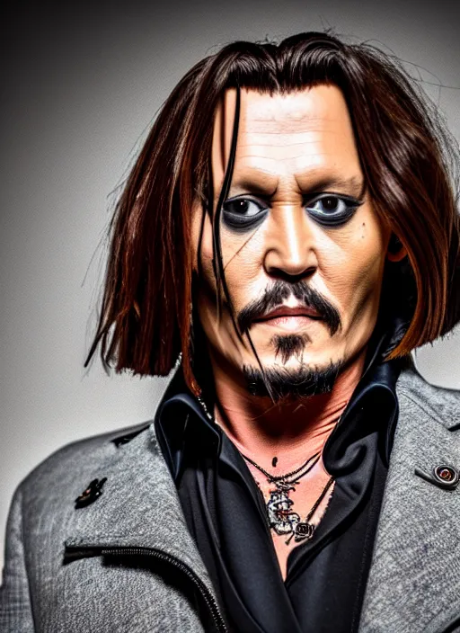 Prompt: studio portrait still of johnny depp as a muppet, 8 k, studio lighting, key light,