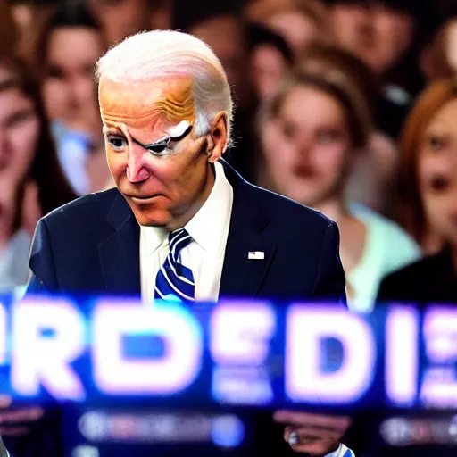 Image similar to Joe Biden glowing eyes with Shotgun