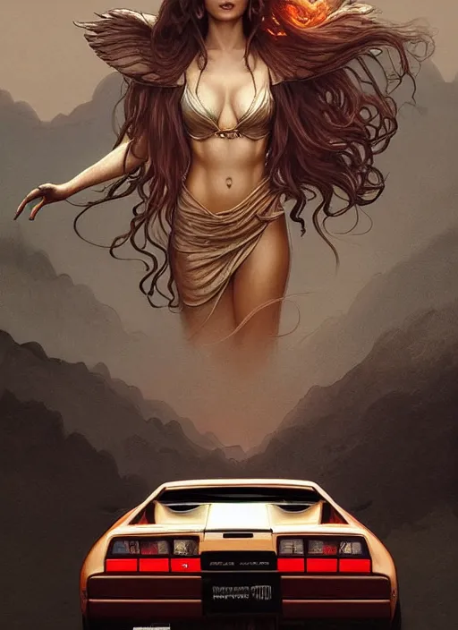 Image similar to beautiful painting of 1988 De Tomaso Pantera , intricate, elegant, highly detailed, digital painting, artstation, concept art, matte, sharp focus, illustration, art by Artgerm and Tom Bagshaw and Greg Rutkowski and Alphonse Mucha