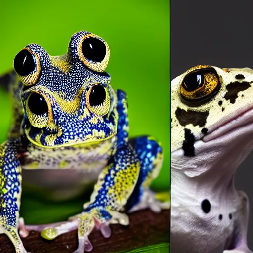 Image similar to a portrait photo of dog frog rabbit gecko, award winning photography, 5 0 mm