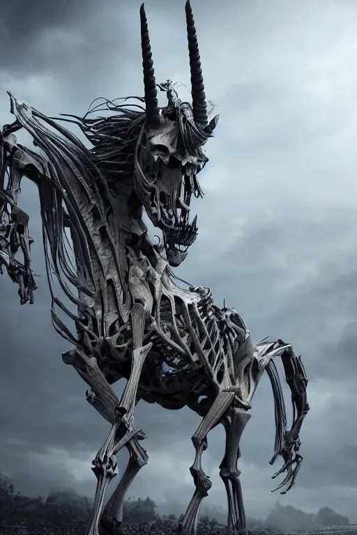 Prompt: A unicorn skeleton, dramatic lighting, cinematic, establishing shot, extremely high detail, foto realistic, cinematic lighting, post processed, concept art, high details, cinematic, 8k resolution, beautiful detailed, photorealistic, digital painting, artstation, concept art, smooth, sharp focus, artstation trending, octane render, unreal engine