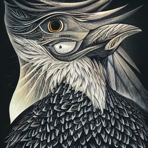 Image similar to a simple crow painting by Android Jones and M. C. Escher collaboration