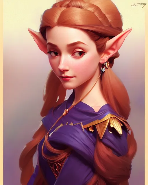 Prompt: portrait of disney zelda, intricate, elegant, highly detailed, my rendition, digital painting, artstation, concept art, smooth, sharp focus, illustration, art by artgerm and greg rutkowski and alphonse mucha and uang guangjian and gil elvgren and sachin teng and wlop, symmetry!!