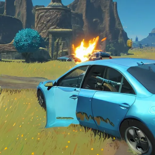 Image similar to screenshot of a carjacking in breath of the wild