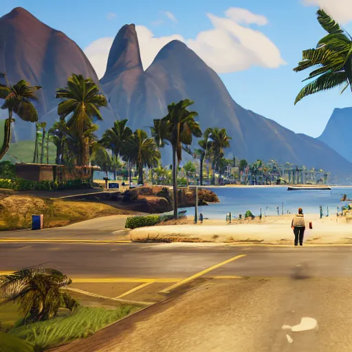 Prompt: in - game screenshot of grand theft auto 5 : honolulu edition