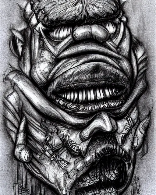 Prompt: wario concept art by hr giger