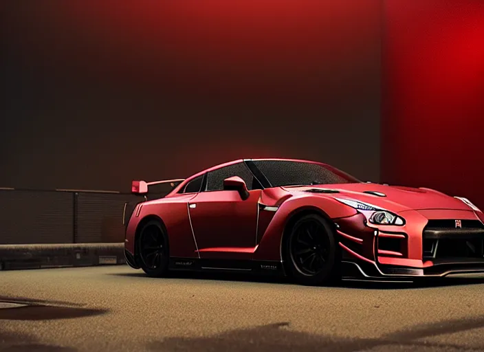 Prompt: Crimson GT-R R36 2035 165mm camera, hyper detailed, digital art, trending in artstation, cinematic lighting, studio quality, smooth render, unreal engine 5 rendered, octane rendered, art style by klimt and nixeu and ian sprigger and wlop and krenz cushart