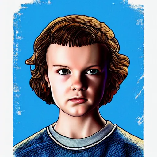 Prompt: potrait of Eleven from Stranger things by Dittmann Anna