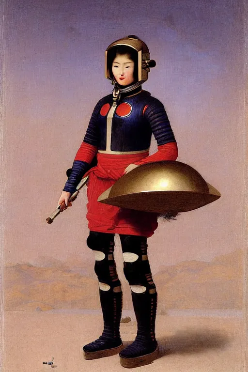 Image similar to portrait of a astronaut in chinese armor and helmet, by bouguereau