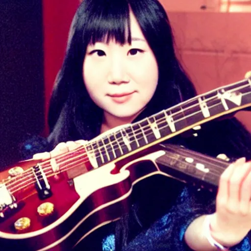 Image similar to real-life Yui with her giita Gibson Pre-'08 Les Paul Standard, a still of a Japanese music movie