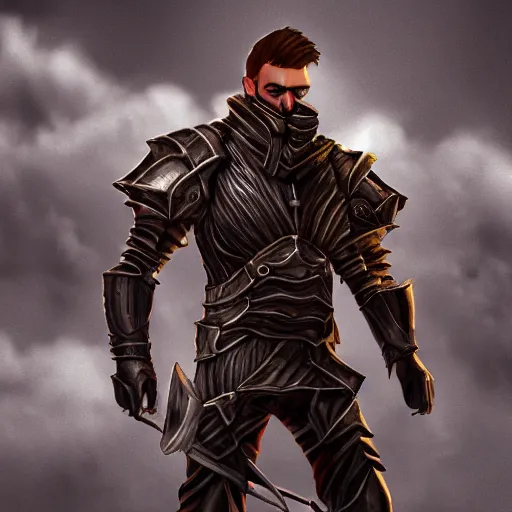 Image similar to a highly detailed digital art of a man wearing a epic shadow armor