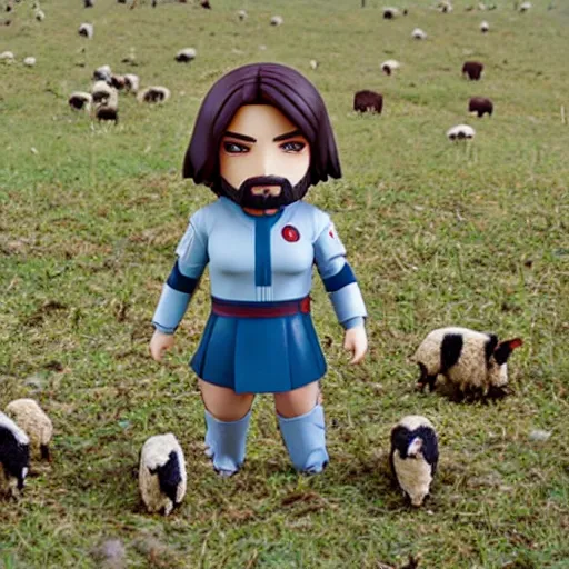 Prompt: scene of jesus shepard as nendoroid with sheeps as nendoroid on a meadow, kodak film