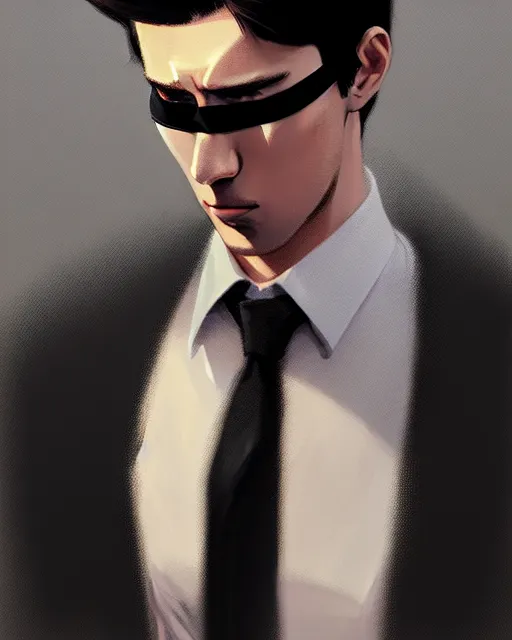 Image similar to a ultradetailed beautiful panting of a stylish man wearing a shirt with a tie and black medical mask, by ilya kuvshinov, greg rutkowski and makoto shinkai, trending on artstation