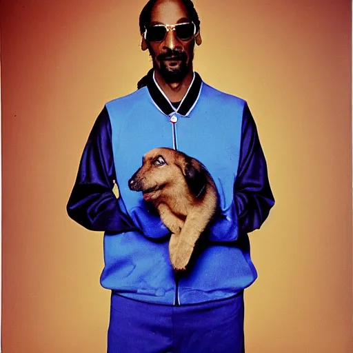 Image similar to Snoop Dogg holding a German Sheppard for a 1990s sitcom tv show, Studio Photograph, portrait, C 12.0