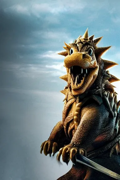 Image similar to very very intricate photorealistic photo of bowser in an episode of game of thrones, photo is in focus with detailed atmospheric lighting, award - winning details