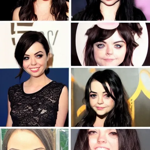 Image similar to ! dream a girl with long black hair and thick eyebrows, her face is a mix between aubrey plaza, ( ( ( lucy hale ) ) ), karen fukuhara, sarah hyland, anne hathaway and christina ricci