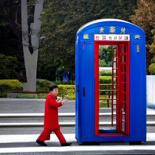 Image similar to xi jinping using phone booth