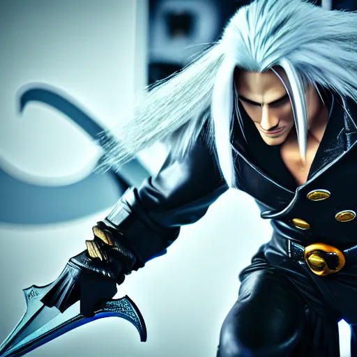 Image similar to super mario as sephiroth, highly detailed, extremely high quality, hd, 4 k, 8 k, canon 3 0 0 mm, professional photographer, 4 0 mp, lifelike, top - rated, award winning, realistic, detailed lighting, detailed shadows, sharp, no blur, edited, corrected, trending