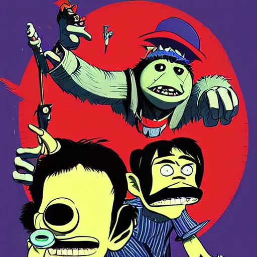 Image similar to Jamie Hewlett art of Danny Devito as a member of Gorillaz, cartoon comic art