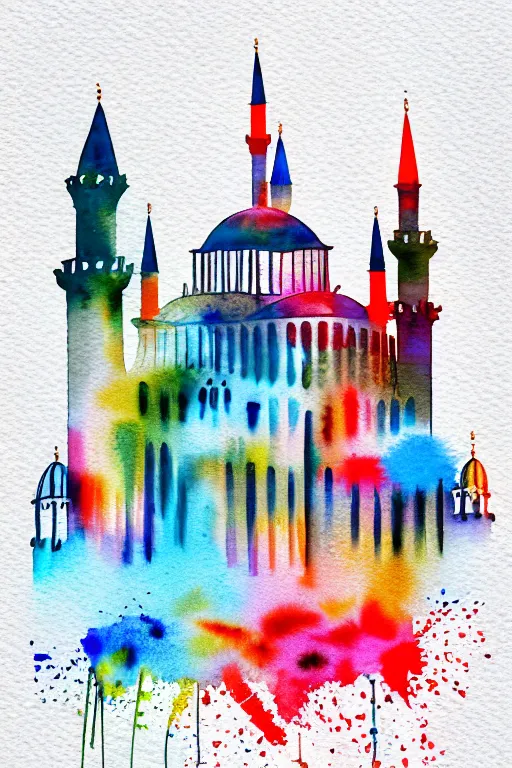 Image similar to minimalist watercolor splash ink art of istanbul