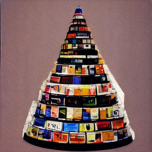 Prompt: tower of babel but it is made from 12 inch vinyl LPs